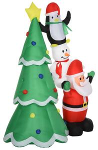 HOMCOM Albero di Natale Gonfiabile Gigante 243cm con Luci a Led e Babbo Natale, Decorazione Natalizia da Esterno Impermeabile