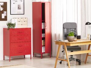 Armadio a 4 cassetti in metallo rosso in acciaio stile industriale per il soggiorno dell'home office Beliani