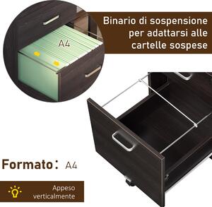 Vinsetto Cassettiera Ufficio 2 Cassetti, Serratura con 2 Chiavi, 40x44x54.6cm, Organizzazione Documenti - Nero