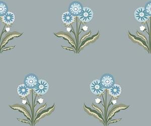 Carta da parati Fiori stilizzati su sfondo grigio-blu, palette fredda, Parati fiori e piante classici, a00494v1 : Uwalls.it
