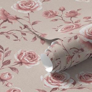 Carta da parati Rose cipria su sfondo beige — motivo vintage, Parati fiori e piante classici, a00497 : Uwalls.it