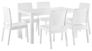 Set da pranzo da giardino Tavolo rettangolare di colore bianco 6 posti in stile costiero Beliani