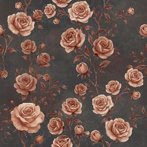 Carta da parati Rose vintage su sfondo grafite, palette terracotta, Parati fiori e piante classici, a00497v1 : Uwalls.it