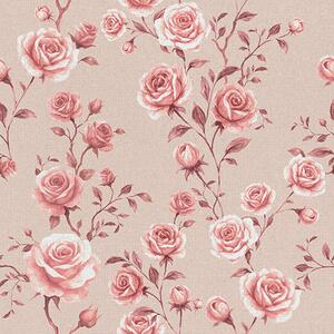Carta da parati Rose cipria su sfondo beige — motivo vintage, Parati fiori e piante classici, a00497 : Uwalls.it