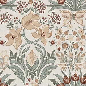 Carta da parati Gigli decorativi e una farfalla su sfondo color crema, Parati fiori e piante classici, a00500 : Uwalls.it