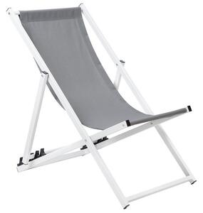 Sedia a sdraio grigia con struttura in alluminio bianco schienale pieghevole regolabile con imbracatura spiaggia costiera Beliani