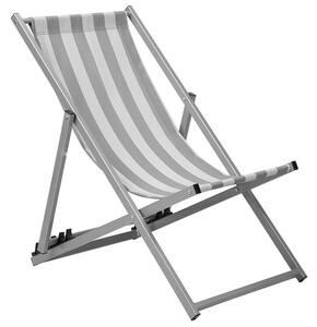 Sedia a sdraio grigia e bianca con struttura in alluminio Nero pieghevole a righe con schienale regolabile con imbracatura Beach costiero Beliani