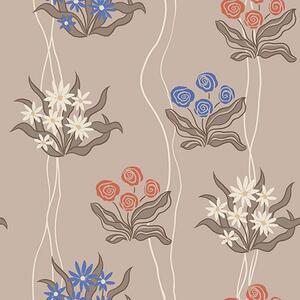 Carta da parati Fiori retrò con linee ondulate su beige caldo, Parati fiori e piante classici, a00503 : Uwalls.it