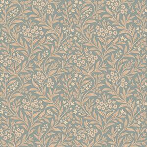 Carta da parati Stile Morris: rami beige su sfondo grigio-verde, Parati fiori e piante classici, a00569 : Uwalls.it