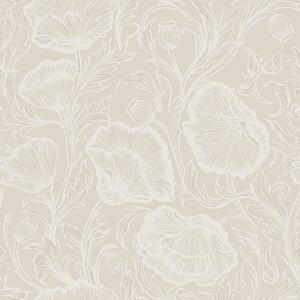 Carta da parati Papaveri disegnati su sfondo color crema, Parati fiori e piante classici, a00572 : Uwalls.it