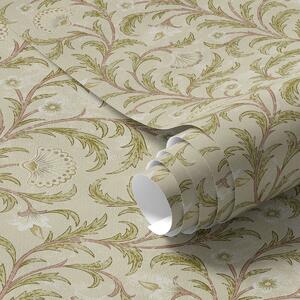 Carta da parati Ornamento vintage con volute e fiori, beige e oliva, Parati fiori e piante classici, a00574 : Uwalls.it