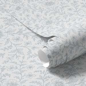 Carta da parati Fiori blu finemente disegnati su sfondo bianco sporco, Parati fiori e piante classici, a00576 : Uwalls.it