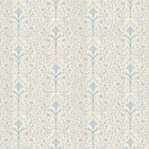 Carta da parati Damasco blu con volute su sfondo color crema, Parati stile orientale classici, a00578 : Uwalls.it