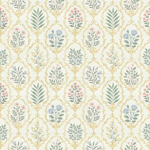 Carta da parati Medaglioni botanici in un reticolo, toni pastello, Parati fiori e piante classici, a00579 : Uwalls.it