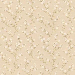 Carta da parati Piccoli rametti bianchi su sfondo di lino beige, Parati fiori e piante classici, a00584 : Uwalls.it