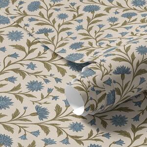 Carta da parati Fiordalisi e germogli su sfondo beige, Parati fiori e piante classici, a00588 : Uwalls.it