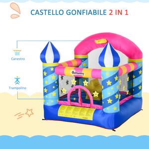 Outsunny Castello Gioco Gonfiabile Gigante per Bambini 3-12 Anni Colorato e con Gonfiatore 225x220x215cm