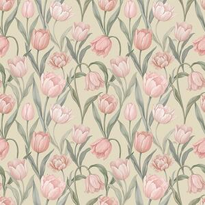 Carta da parati Tulipani rosa tenue su un delicato sfondo beige, Parati fiori e piante classici, a00589 : Uwalls.it