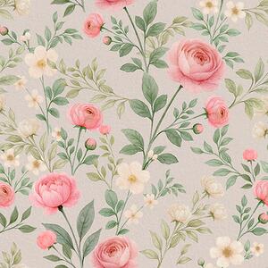 Carta da parati Peonie acquerellate e fiori bianchi su sfondo grigio-beige, Parati fiori e piante classici, a00592 : Uwalls.it
