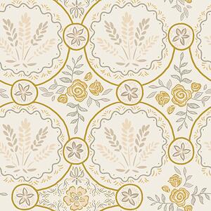 Carta da parati Ornamento retrò con grano e rose, Parati fiori e piante classici, a00595 : Uwalls.it