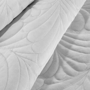 Copriletto in velluto lucido trapuntato con il tradizionale metodo di cucitura, motivo a foglie bianco