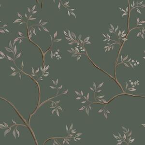 Carta da parati Delicati rami frondosi su sfondo verde scuro, Parati fiori e piante classici, a00597 : Uwalls.it