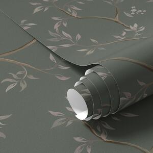 Carta da parati Delicati rami frondosi su sfondo verde scuro, Parati fiori e piante classici, a00597 : Uwalls.it