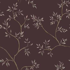 Carta da parati Delicati rami frondosi su un ricco sfondo color prugna, Parati fiori e piante classici, a00597v2 : Uwalls.it