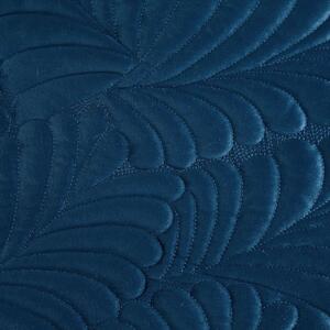 Copriletto in velluto lucido trapuntato con il tradizionale metodo di cucitura, motivo a foglie blu