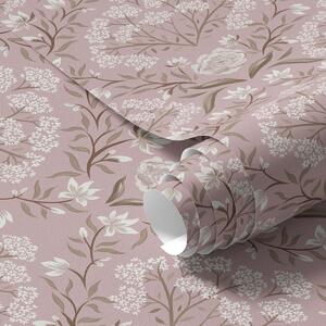 Carta da parati Damasco rosa: peonie, bucaneve e grappoli di pizzo, Parati fiori e piante classici, a00603 : Uwalls.it