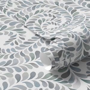 Carta da parati Spirali fogliari nei toni freddi del grigio-blu, Parati fiori e piante classici, a00602v1 : Uwalls.it
