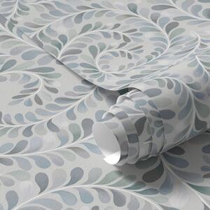 Carta da parati Foglie a spirale in una palette di colori blu-grigio-verde, Parati fiori e piante classici, a00602 : Uwalls.it