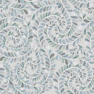 Carta da parati Foglie a spirale in una palette di colori blu-grigio-verde, Parati fiori e piante classici, a00602 : Uwalls.it
