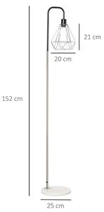 HOMCOM Lampada da Terra Moderna Paralume in Filo Metallico Palo in Metallo e Base in Marmo Diametro 25x152cm Nero Argento Bianco