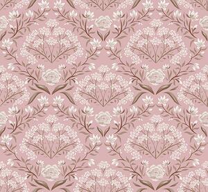 Carta da parati Damasco rosa: peonie, bucaneve e grappoli di pizzo, Parati fiori e piante classici, a00603 : Uwalls.it