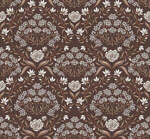 Carta da parati Cioccolato fondente damascato con peonie e bucaneve, Parati fiori e piante classici, a00603v2 : Uwalls.it