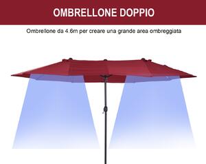 Outsunny Ombrellone da Giardino Doppio Tettucio Impermeabile con Apertura a Manovella, Anti-UV Rosso 460x270x240cm | Aosom Italy