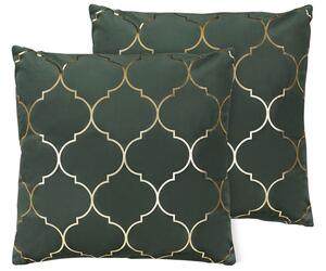 Set di 2 cuscini decorativi velluto verde 45 x 45 cm motivo quadrifoglio stampa laminata trifoglio marocchino glamour Beliani