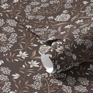 Carta da parati Cioccolato fondente damascato con peonie e bucaneve, Parati fiori e piante classici, a00603v2 : Uwalls.it