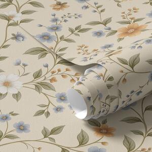 Carta da parati Rami fioriti con fiori blu e pesca, Parati fiori e piante classici, a00575 : Uwalls.it