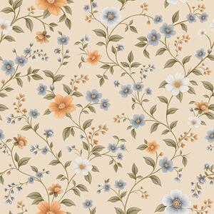 Carta da parati Rami fioriti con fiori blu e pesca, Parati fiori e piante classici, a00575 : Uwalls.it
