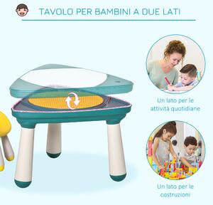 HOMCOM Tavolino per Bambini con Sedia e Vani Contenitore, Gioco Educativo Età 2-5 Anni, ABS e PP Atossici, Giallo e Verde