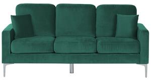 Divano in velluto verde a 3 posti con sedile imbottito e gambe in metallo con schienale e cuscini Beliani