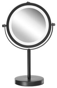 Specchio da tavolo double face per trucco a LED metallo nero ø 13 cm 1x / 5x Beliani