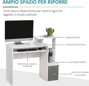 HOMCOM Scrivania Moderna per PC con Mensola Porta Tastiera, Ripiano e Cassetto in Tessuto, in Legno, 100x40x86.6cm, Bianco