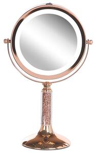 Specchio LED da trucco 1x/5x ingrandimento doppio lato struttura in ferro ø 13 cm rosa e oro Beliani