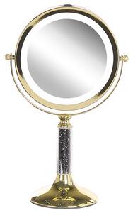 Specchio da tavolo double face per trucco a LED metallo oro ø 13 cm 1x / 5x Beliani