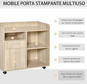 Vinsetto Mobile Porta Stampante, Mobile Ufficio, Mobiletto Basso, Mobile Multiuso con 4 Ruote, Rovere, 80x40x72cm