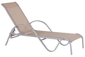 Lettino prendisole marrone chiaro struttura in acciaio sedile in tessuto schienale reclinabile 198 x 66 cm Beliani