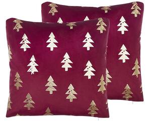 Set di 2 cuscini di velluto imbottiti alberi di natale 45 x 45 cm rosso Beliani